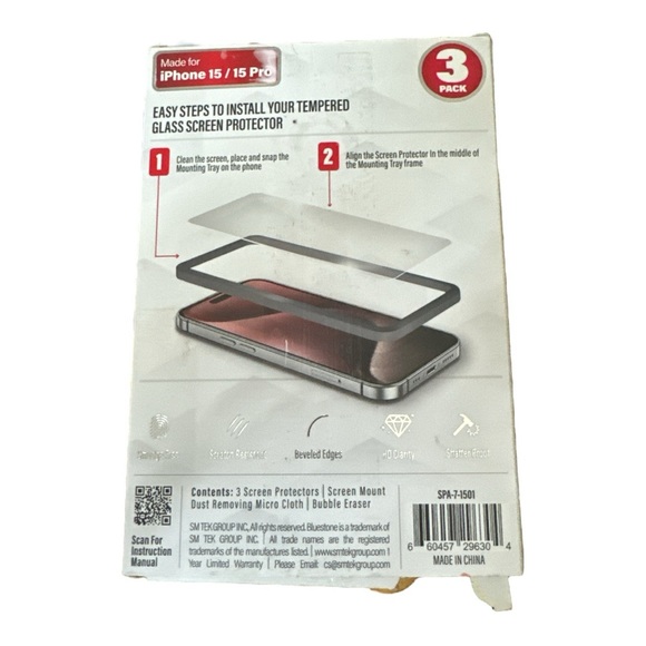 Brand New Bluestone Tempered Glass Screen Protector for iPhone 15 /iphone 15 Pro - Picture 2 of 2